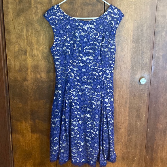 Worn once Eliza J blue lace cap sleeve fit and flare, 8 - Picture 1 of 11